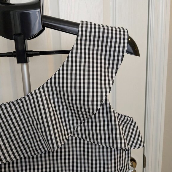BCX Black & White Gingham One Shoulder Look Sleeveless Top, Size Large - Picture 5 of 11